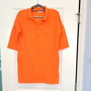 Zara Girls Slub Cotton Dress Size 11-12 3/4 Sleeve Collar Pullover Pockets NWOT